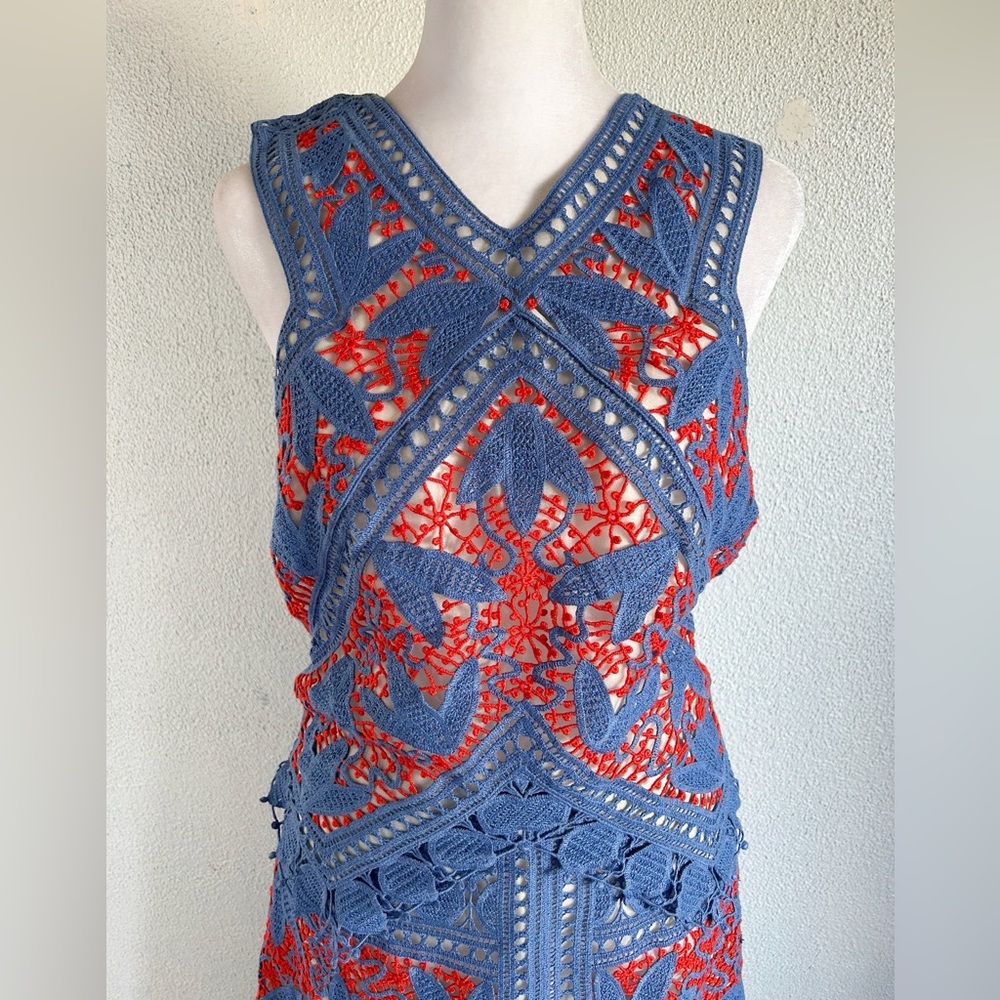 NWT Tory Burch Evie Whitney Blue Lace Crochet Skirt Set Size 8 Runway - Picture 5 of 16